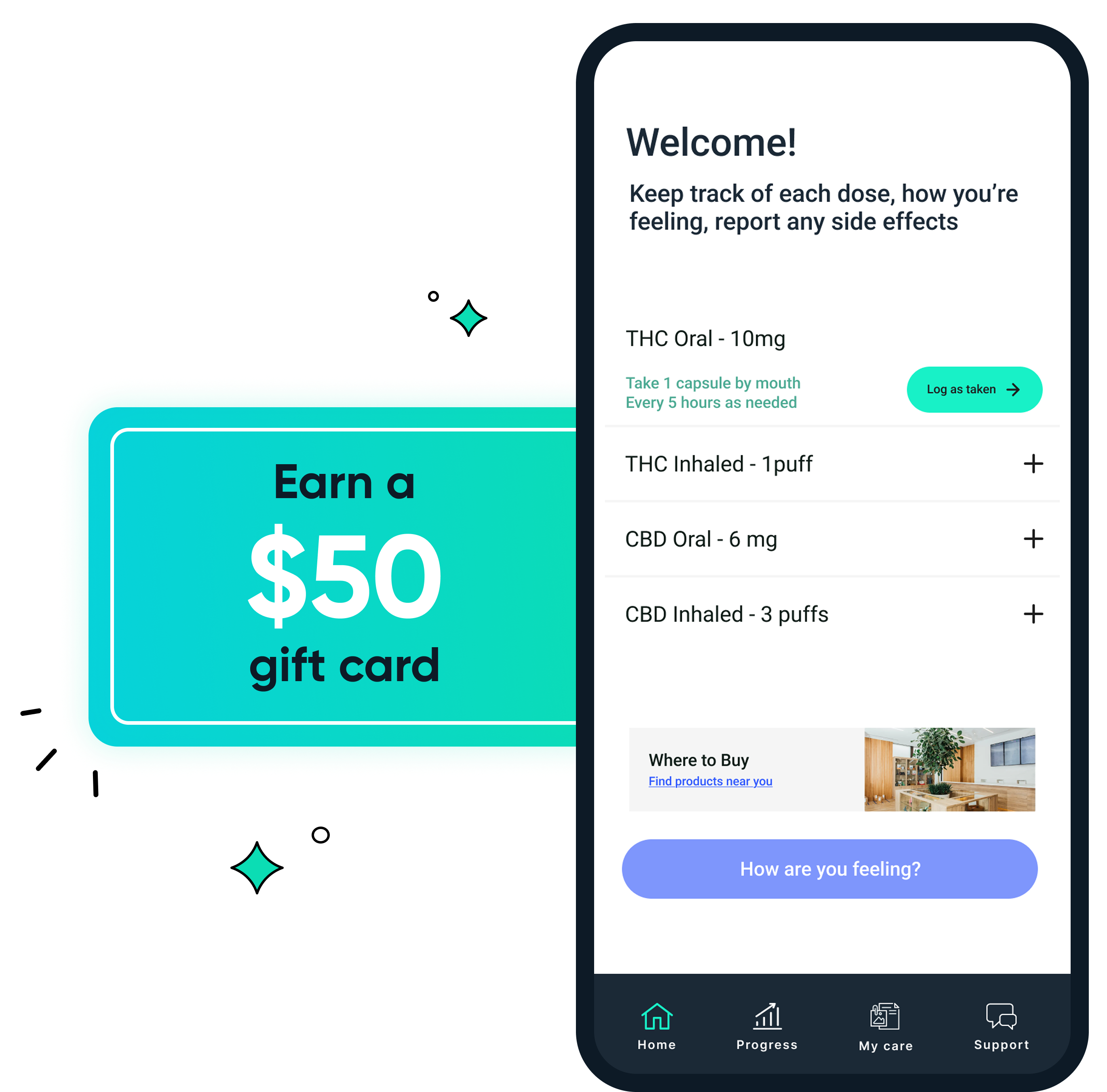 YPD app mockup on a smartphone showing personalized cannabis dose suggestions. Beta Testers earn a $50 Amazon gift card.