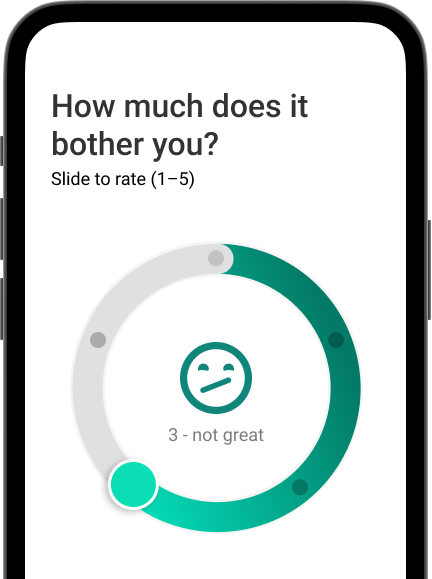 YPD’s app check-in screen asking 'How are you feeling?' with a sliding scale from 1 to 10.