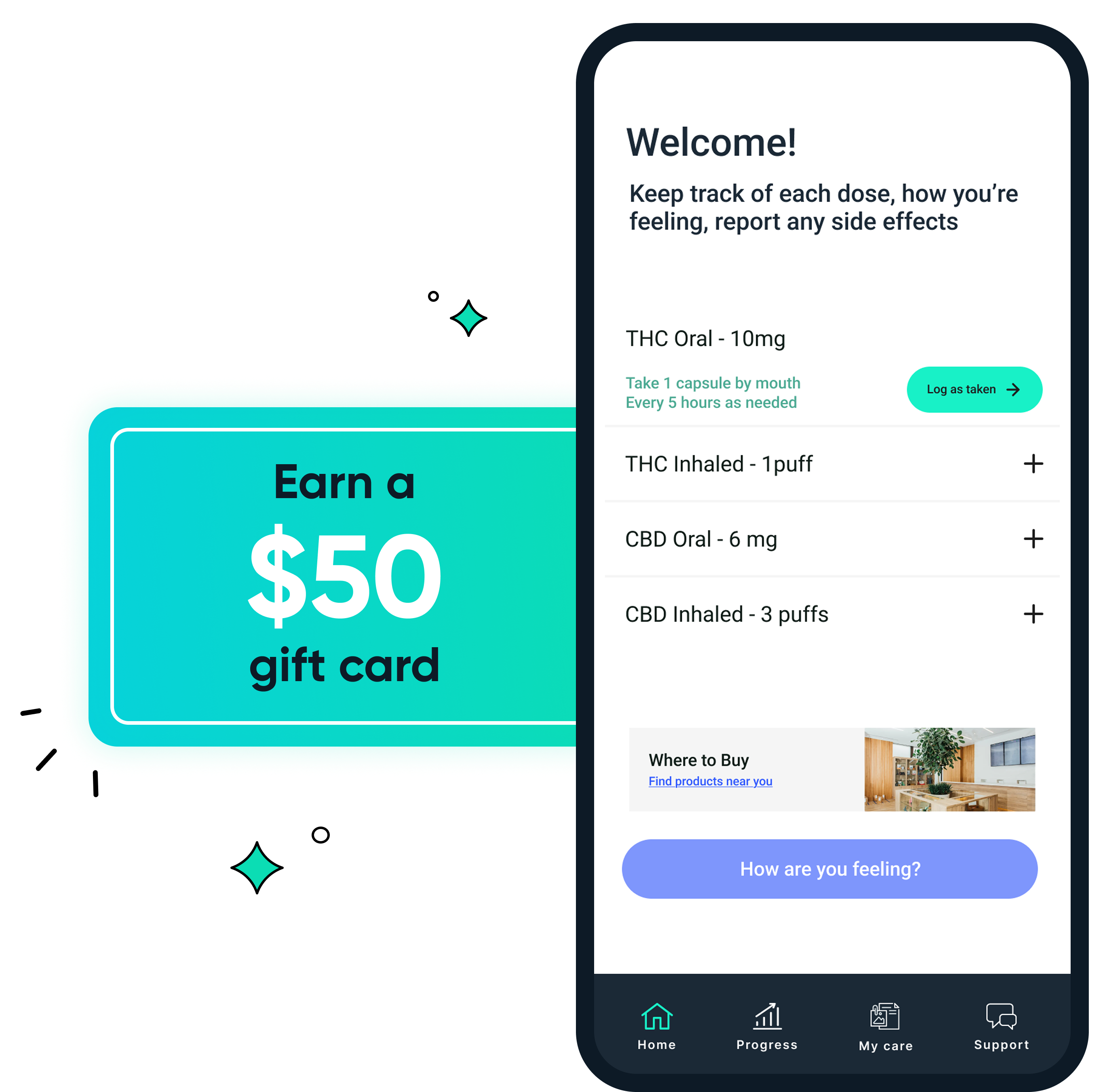 YPD app mockup on a smartphone showing personalized cannabis dose suggestions. Beta Testers earn a $50 Amazon gift card.